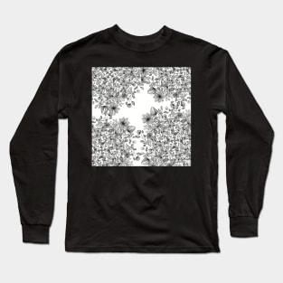 Delicate Petal Explosion - Black and White Zentangle - Digitally Illustrated Flower Pattern for Home Decor, Clothing Fabric, Curtains, Bedding, Pillows, Upholstery, Phone Cases and Stationary Long Sleeve T-Shirt